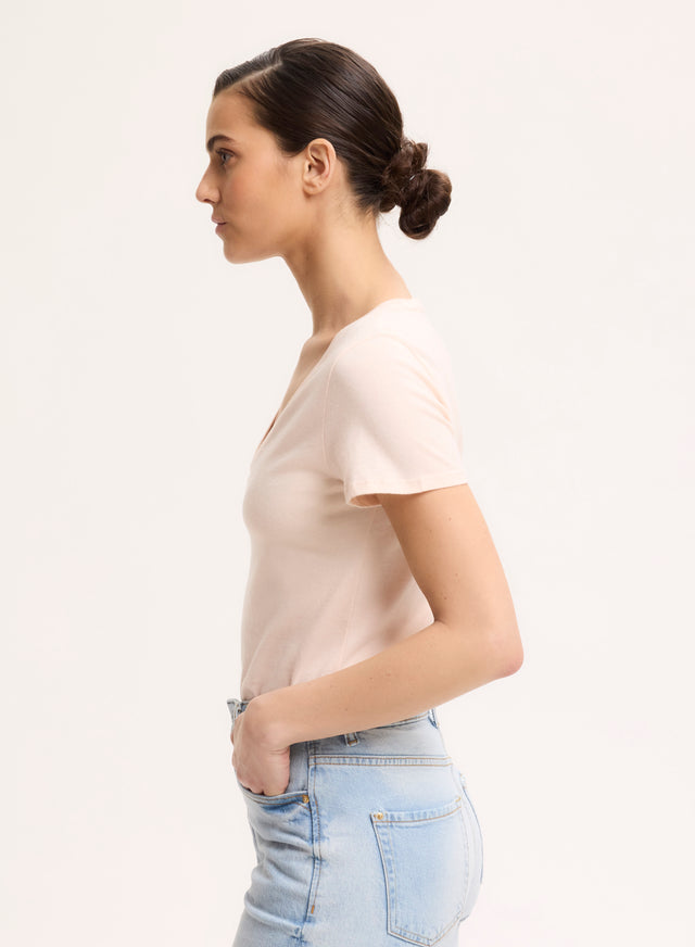 Majestic Filatures T-shirt Rose Col V Manches Courtes En Coton Organique Coton Organique