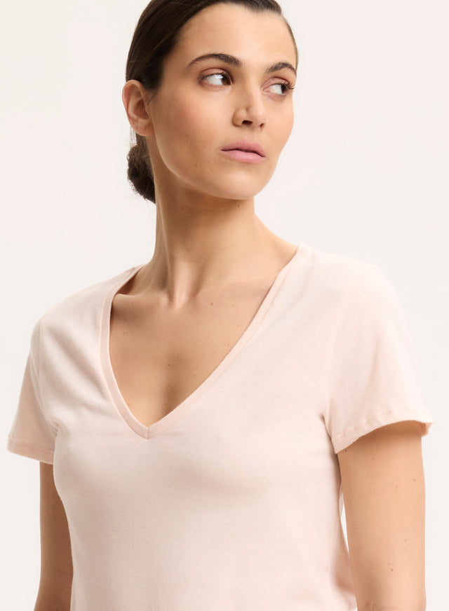majestic filatures T-shirt Rose Col V Manches Courtes en Coton organique Coton organique