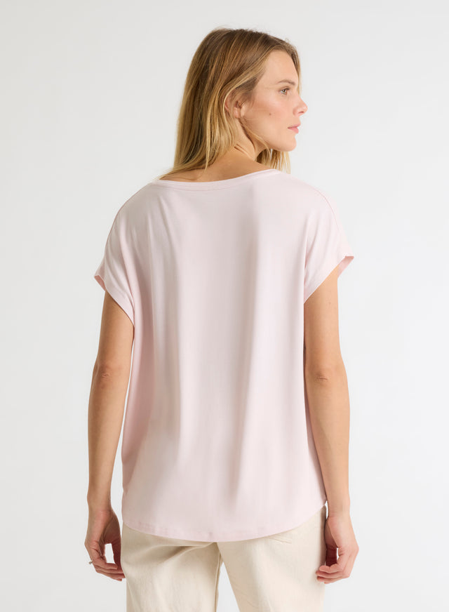 Majestic Filatures T-shirt Rose Col V Manches Courtes En Viscose / Élasthanne Viscose / Élasthanne