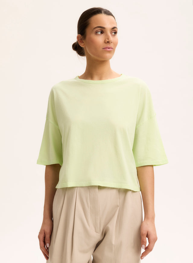 Majestic Filatures T-shirt Vert Clair Col Bateau Manches Courtes En Coton Organique Coton Organique