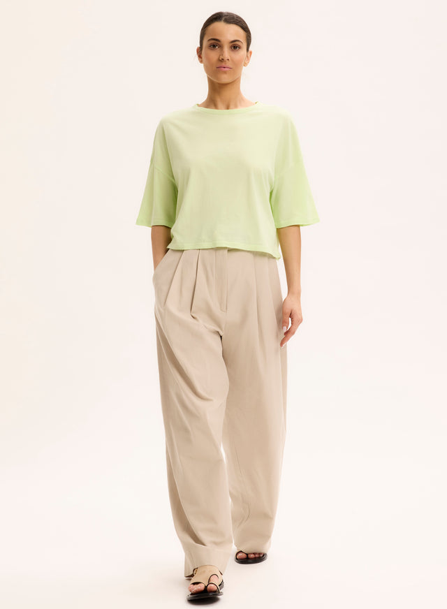 Majestic Filatures T-shirt Vert Clair Col Bateau Manches Courtes En Coton Organique Coton Organique