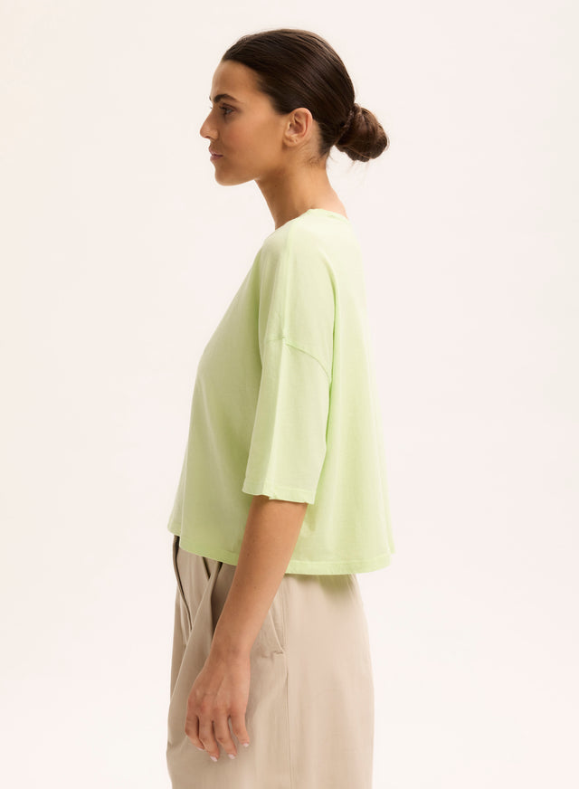 Majestic Filatures T-shirt Vert Clair Col Bateau Manches Courtes En Coton Organique Coton Organique