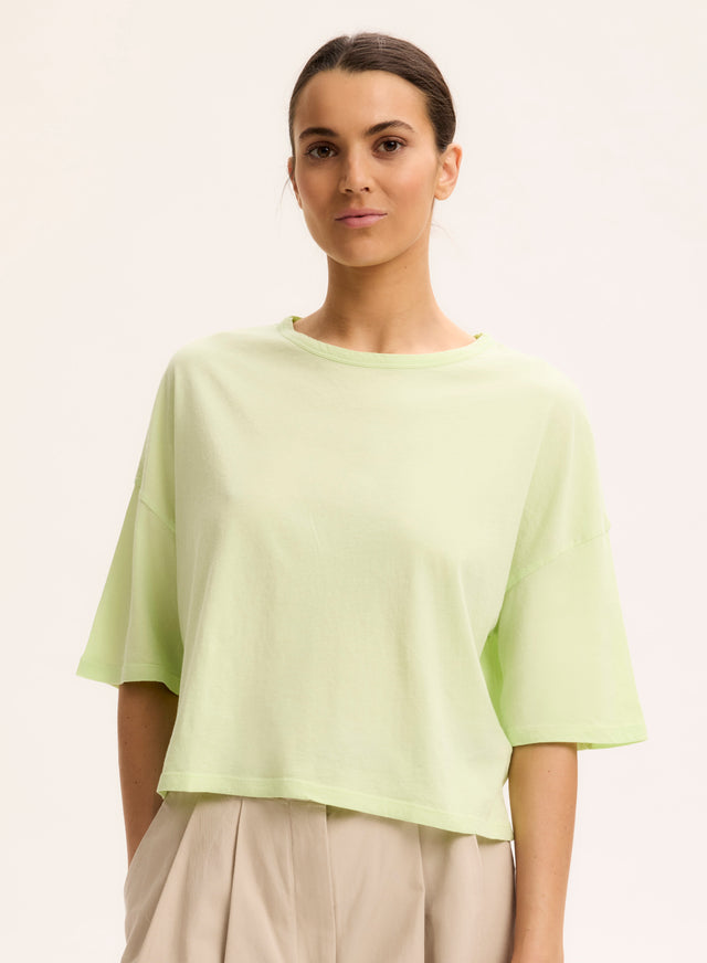majestic filatures T-shirt Vert clair Col Bateau Manches Courtes en Coton organique Coton organique