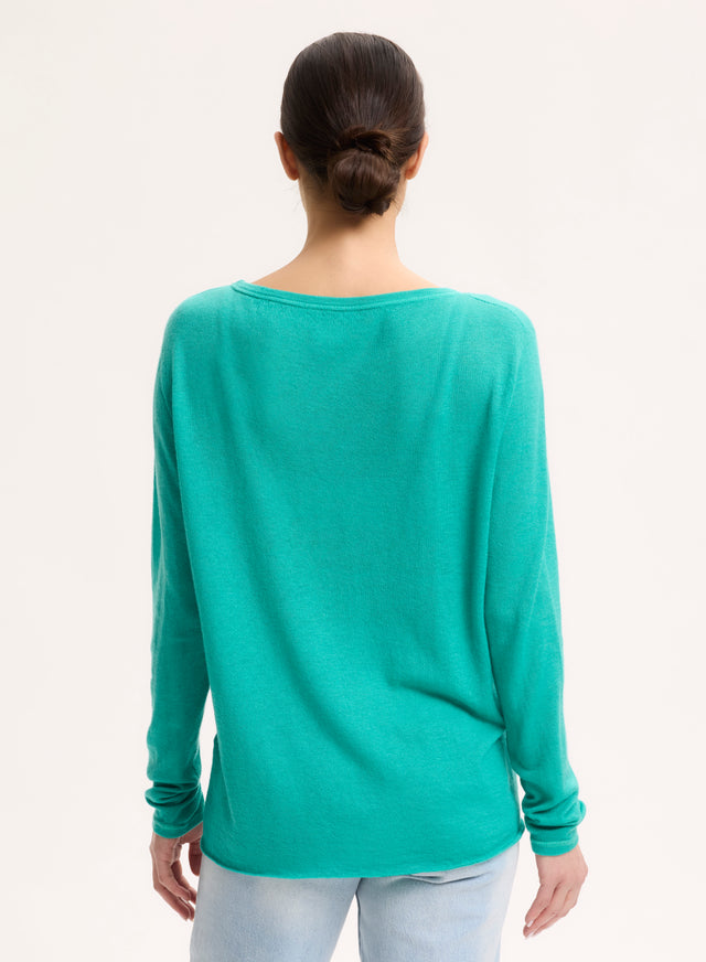 Majestic Filatures T-shirt Vert Col Rond Manches Coudes En Cachemire Cachemire