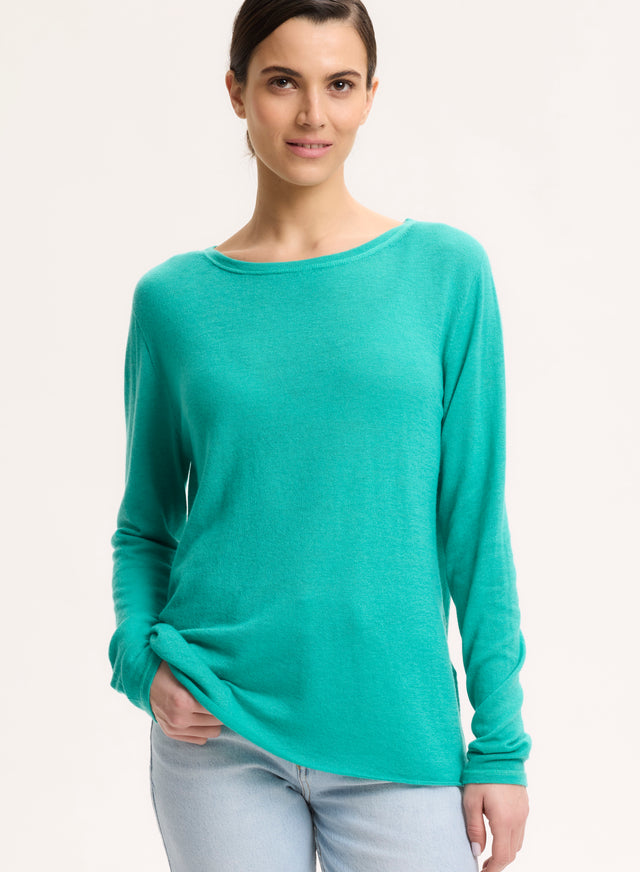 majestic filatures T-shirt Vert Col Rond Manches Coudes en Cachemire Cachemire