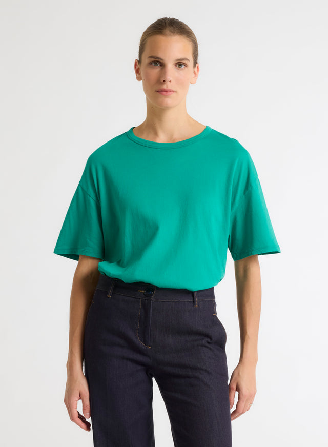 Majestic Filatures T-shirt Vert Col Rond Manches Courtes En Coton Organique Coton Organique