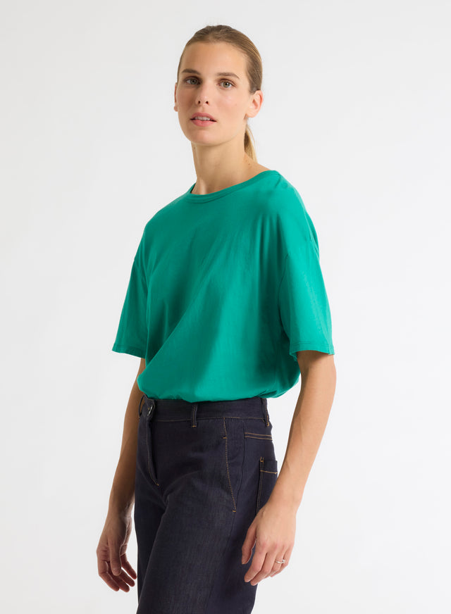 Majestic Filatures T-shirt Vert Col Rond Manches Courtes En Coton Organique Coton Organique