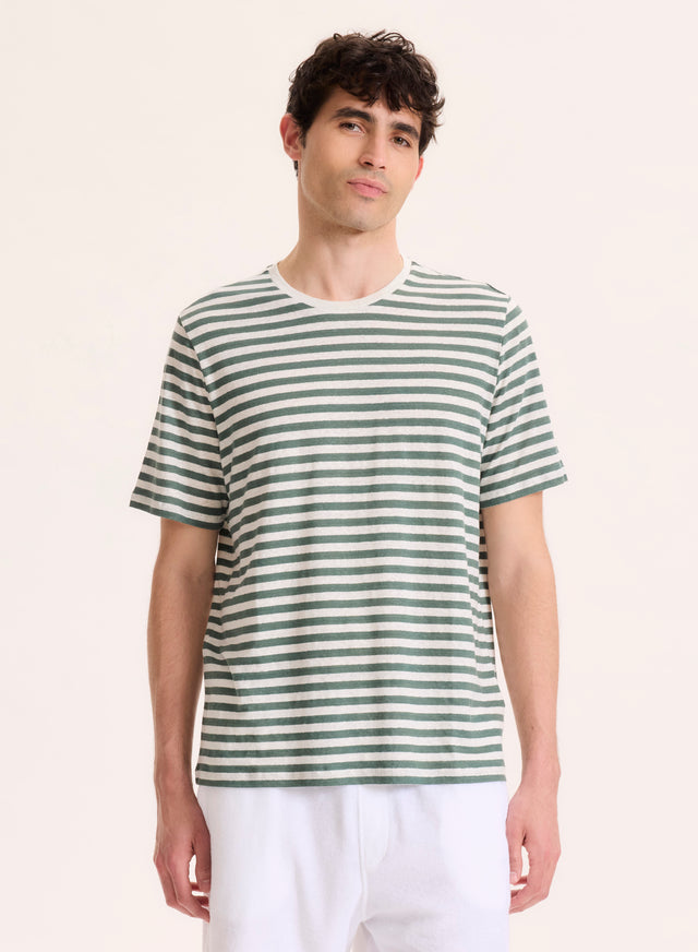 Majestic Filatures T-shirt Vert Col Rond Manches Courtes En Lin / Elasthanne Lin / Elasthanne