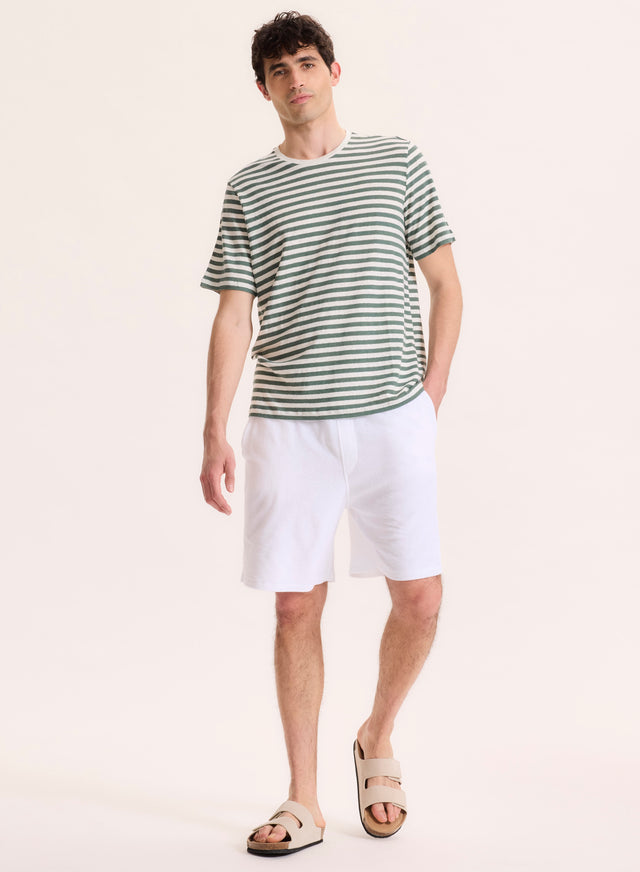 Majestic Filatures T-shirt Vert Col Rond Manches Courtes En Lin / Elasthanne Lin / Elasthanne