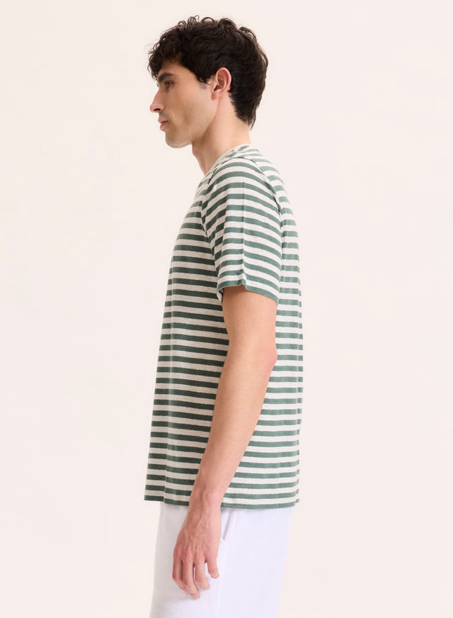 Majestic Filatures T-shirt Vert Col Rond Manches Courtes En Lin / Elasthanne Lin / Elasthanne