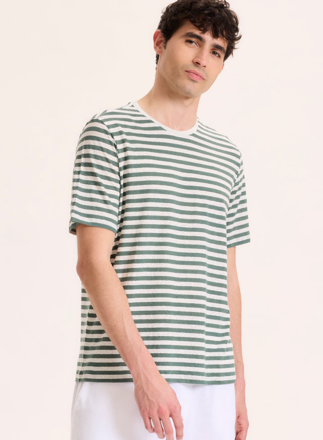 majestic filatures T-shirt Vert Col Rond Manches Courtes en Lin / Elasthanne Lin / Elasthanne