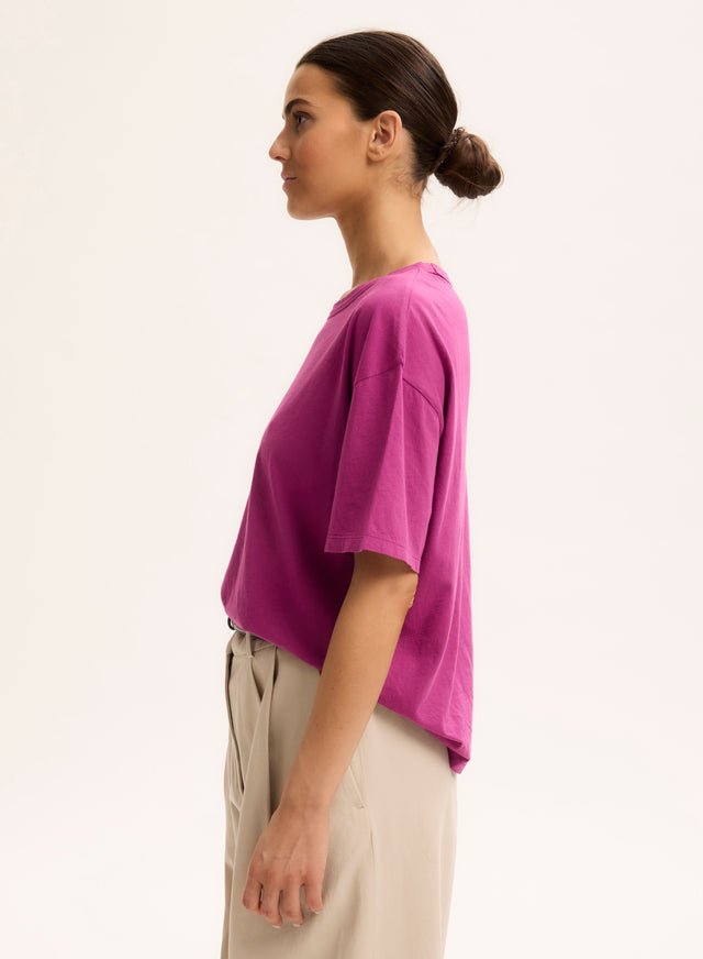 Majestic Filatures T-shirt Violet Col Rond Manches Courtes En Coton Organique Coton Organique