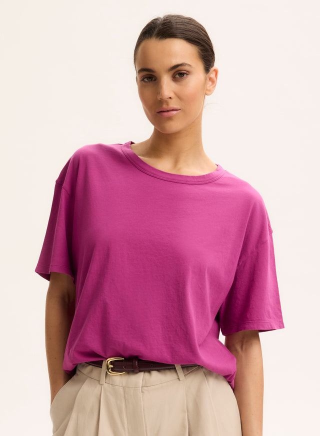 majestic filatures T-shirt Violet Col Rond Manches Courtes en Coton organique Coton organique