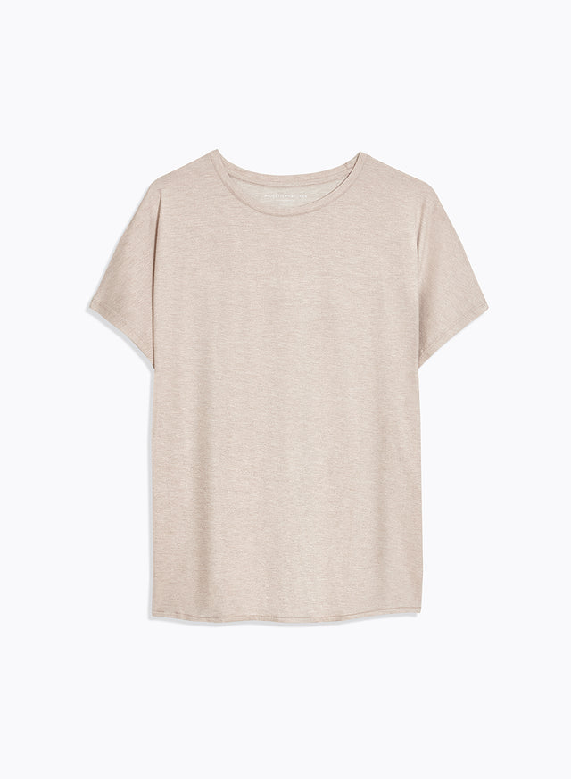 majestic filatures Tee shirt Beige Col Rond Manches Courtes en Viscose / Élasthanne Viscose / Élasthanne