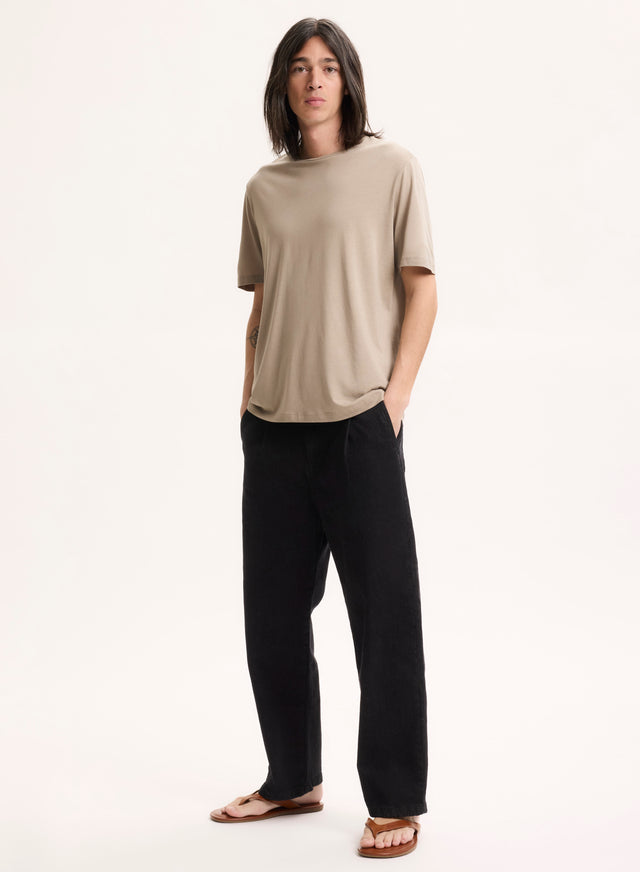 Majestic Filatures Tee Shirt Beige Col Rond Manches Courtes Lyocell / Tencel / Coton Organique