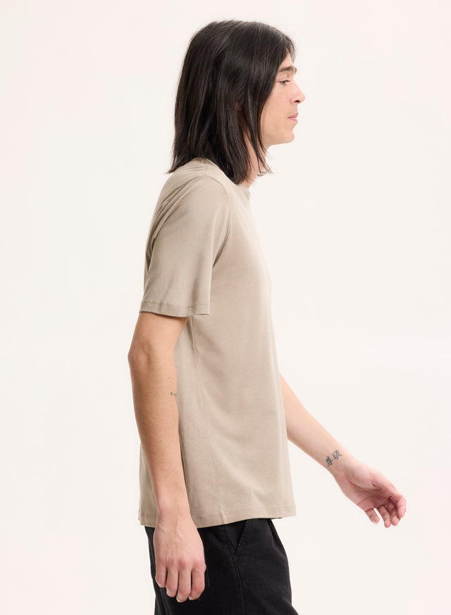 Majestic Filatures Tee Shirt Beige Col Rond Manches Courtes Lyocell / Tencel / Coton Organique