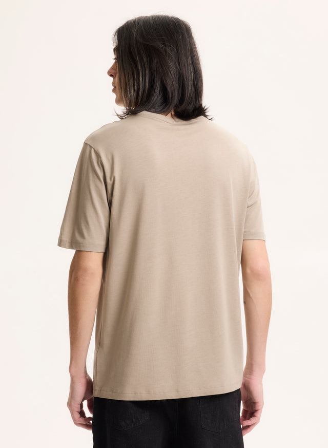 Majestic Filatures Tee Shirt Beige Col Rond Manches Courtes Lyocell / Tencel / Coton Organique