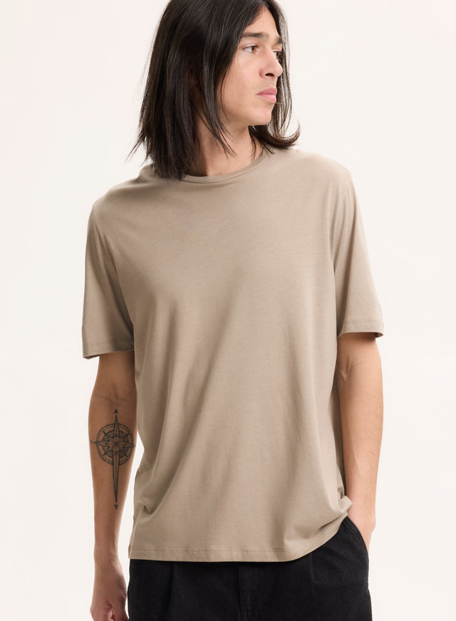 majestic filatures Tee shirt Beige Col Rond Manches Courtes Lyocell / Tencel / Coton organique