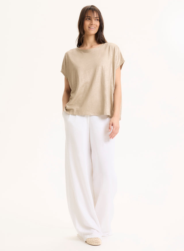 Majestic Filatures Tee Shirt Beige Col Rond Sans Manches En Lin / Elasthanne Lin / Elasthanne
