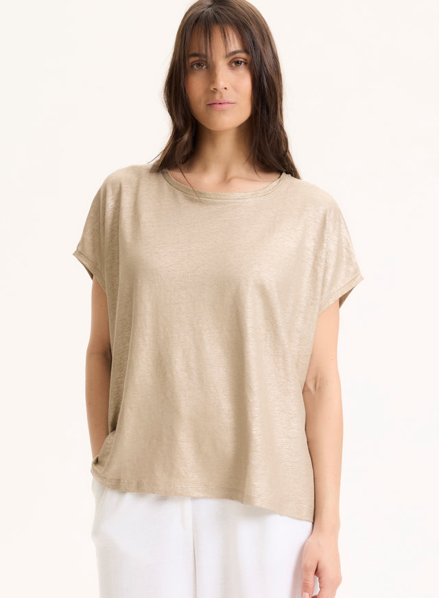 Majestic Filatures Tee Shirt Beige Col Rond Sans Manches En Lin / Elasthanne Lin / Elasthanne
