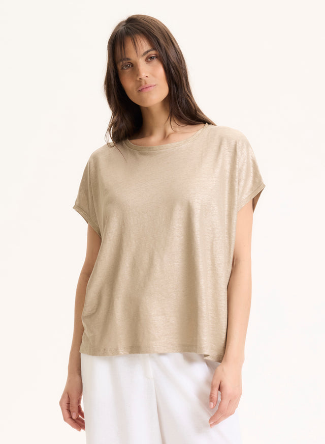 majestic filatures Tee shirt Beige Col Rond Sans Manches en Lin / Elasthanne Lin / Elasthanne