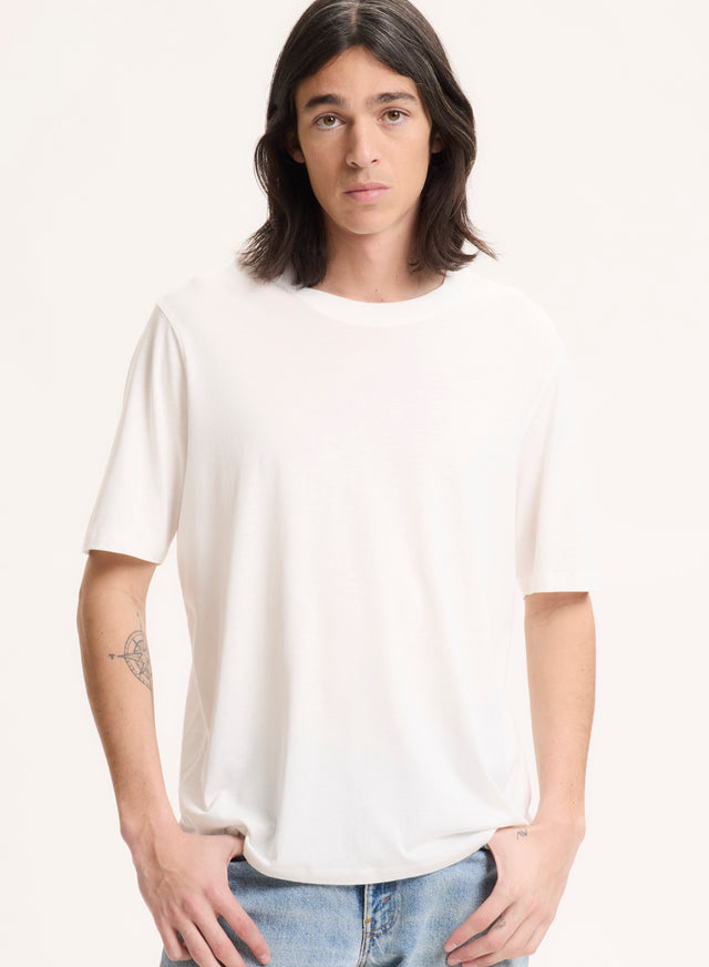 Majestic Filatures Tee Shirt Blanc Col Rond Manches Courtes En Lyocell / Tencel / Coton Organique Lyocell / Tencel / Coton Organique