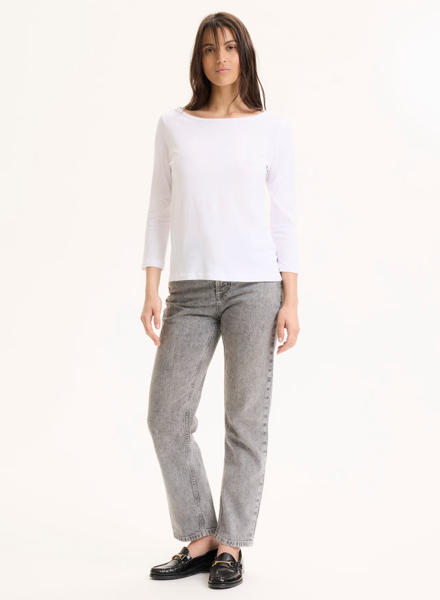 Majestic Filatures Tee Shirt Blanc Manches 3/4 Col Bateau En Coton Organique Coton Organique