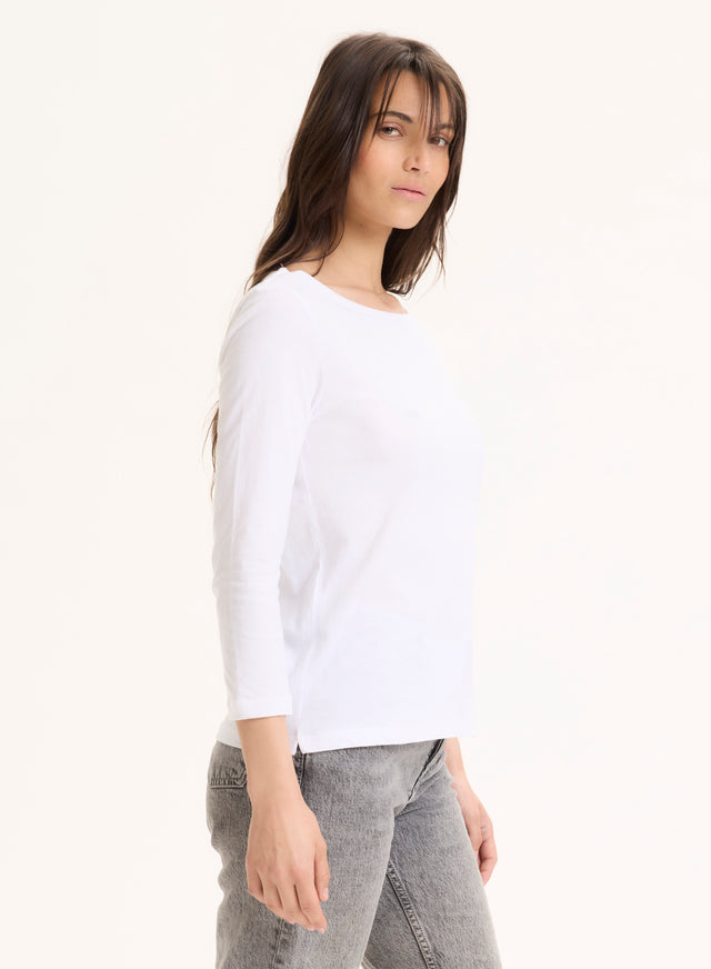Majestic Filatures Tee Shirt Blanc Manches 3/4 Col Bateau En Coton Organique Coton Organique