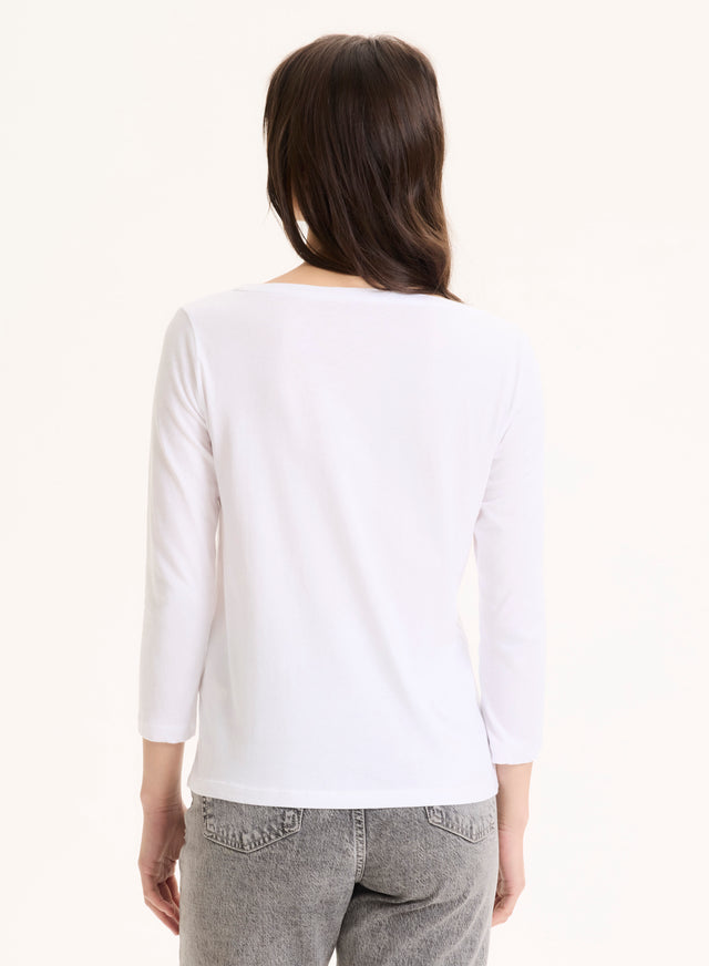 Majestic Filatures Tee Shirt Blanc Manches 3/4 Col Bateau En Coton Organique Coton Organique