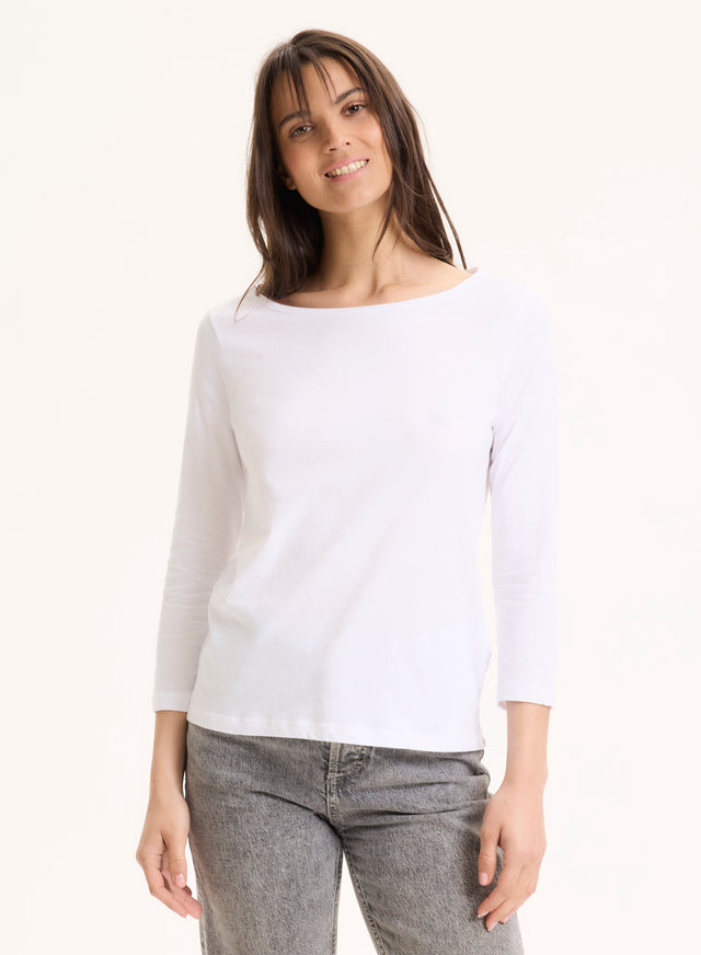 majestic filatures Tee shirt Blanc Manches 3/4 Col Bateau en Coton organique Coton organique