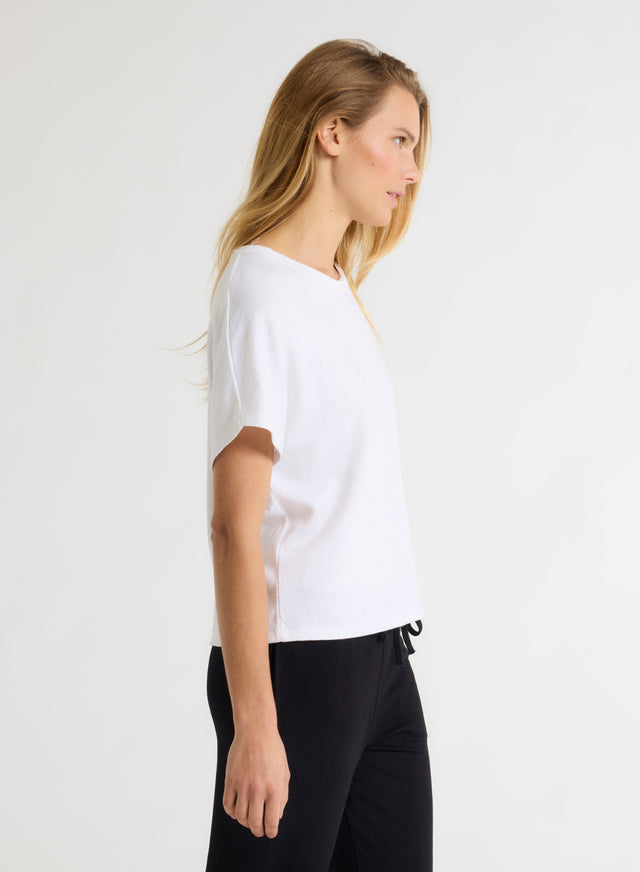 Majestic Filatures Tee Shirt Blanc Manches Courtes Col Rond En Lin / Coton Organique Lin / Coton Organique