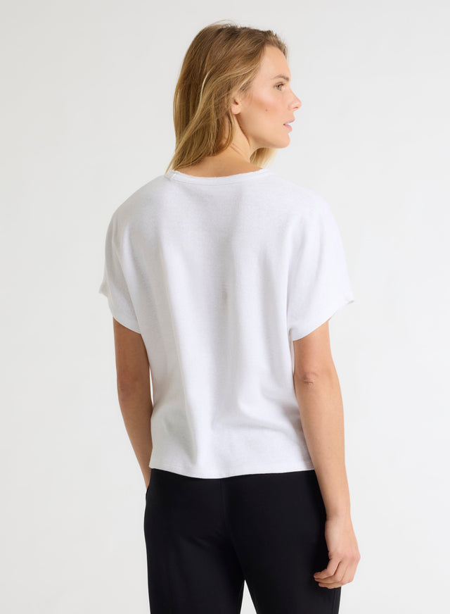 Majestic Filatures Tee Shirt Blanc Manches Courtes Col Rond En Lin / Coton Organique Lin / Coton Organique