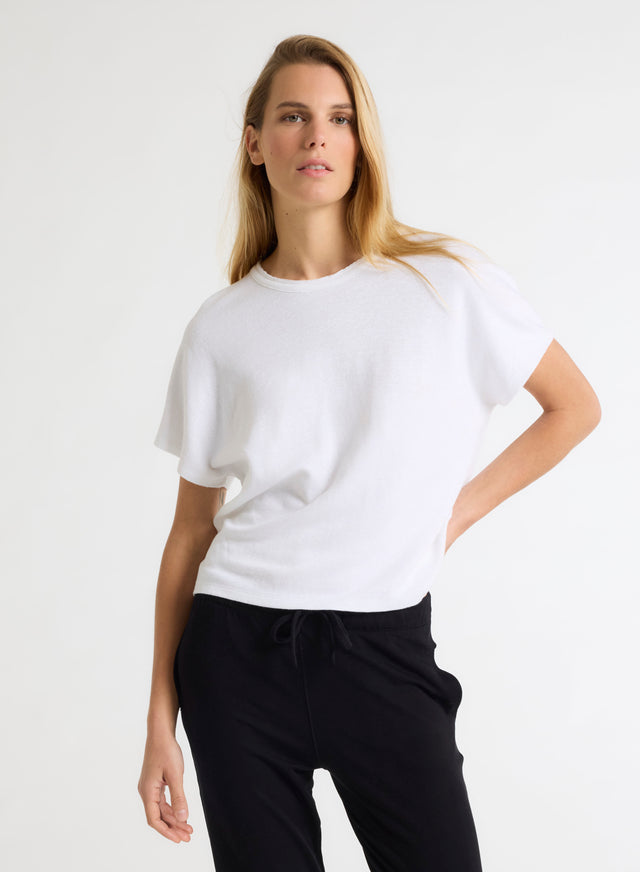 majestic filatures Tee shirt Blanc Manches Courtes Col Rond en Lin / Coton organique Lin / Coton organique