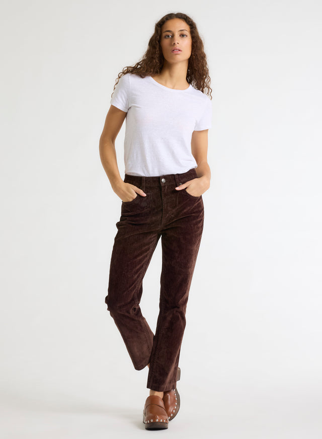 Majestic Filatures Tee Shirt Blanc Manches Courtes Col Rond Lin / Elasthanne