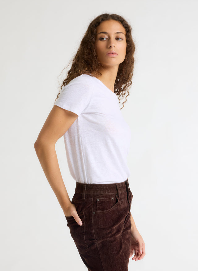 Majestic Filatures Tee Shirt Blanc Manches Courtes Col Rond Lin / Elasthanne