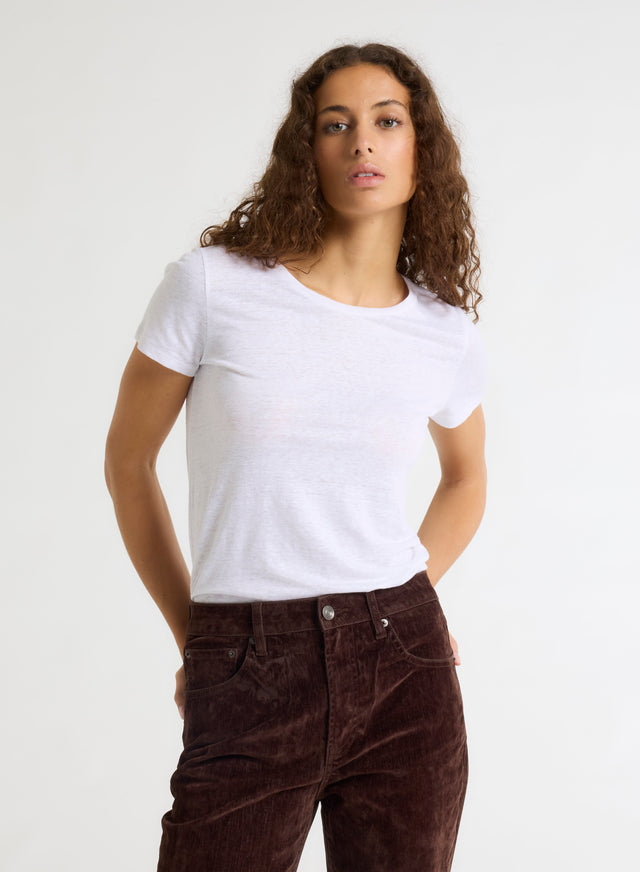majestic filatures Tee shirt Blanc Manches Courtes Col Rond Lin / Elasthanne