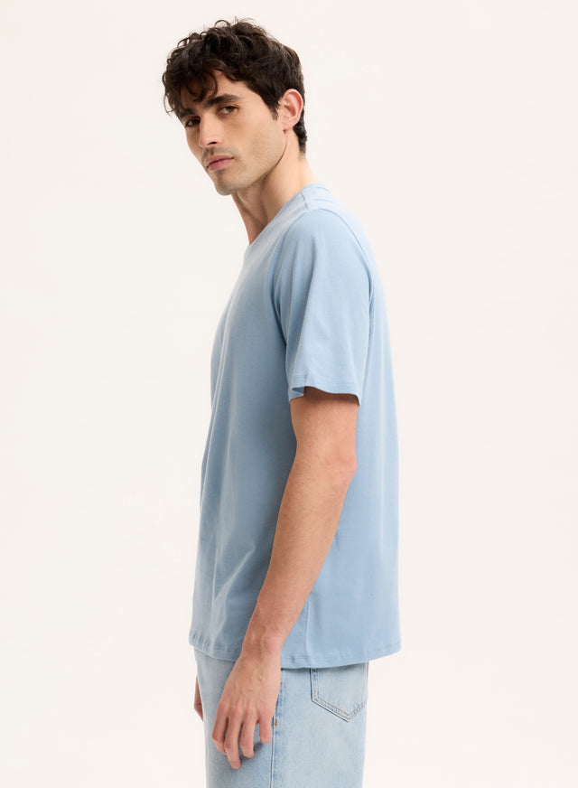Majestic Filatures Tee Shirt Bleu Col Rond Manches Courtes Coton Organique