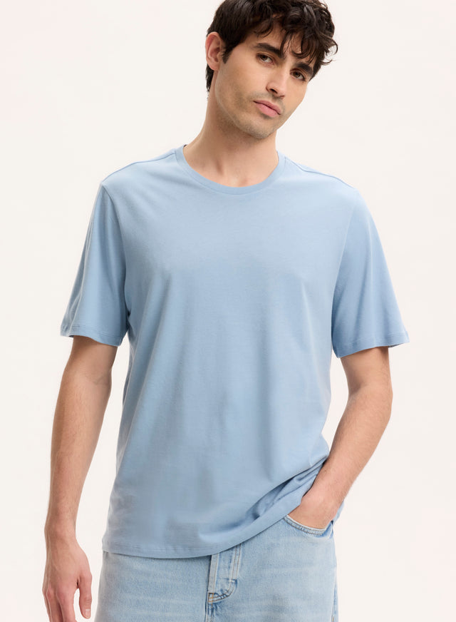 majestic filatures Tee shirt Bleu Col Rond Manches Courtes Coton organique
