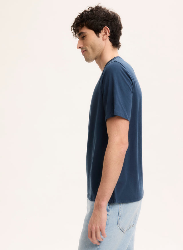 Majestic Filatures Tee Shirt Bleu Col Rond Manches Courtes En Coton Organique Coton Organique