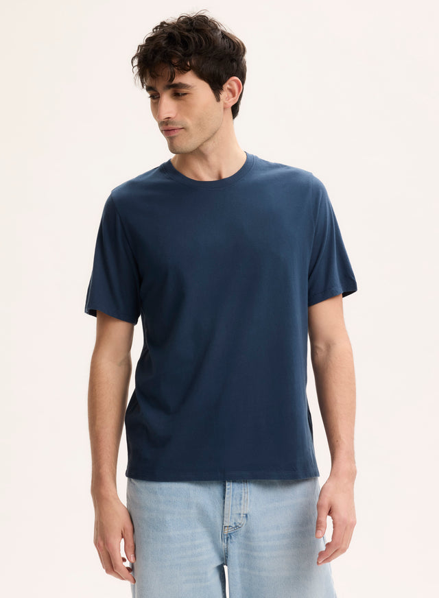 majestic filatures Tee shirt Bleu Col Rond Manches Courtes en Coton organique Coton organique