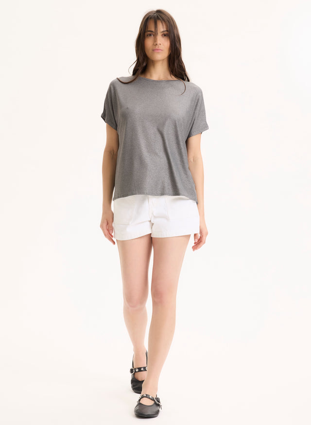 Majestic Filatures Tee Shirt Gris Col Rond Manches Courtes En Viscose / Élasthanne Viscose / Élasthanne