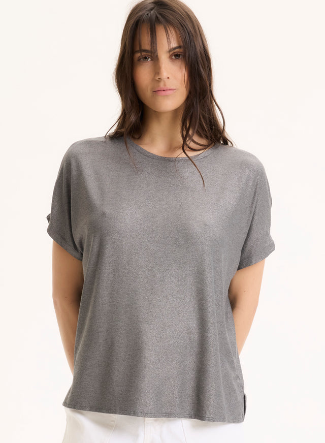 Majestic Filatures Tee Shirt Gris Col Rond Manches Courtes En Viscose / Élasthanne Viscose / Élasthanne