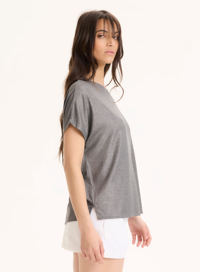 Majestic Filatures Tee Shirt Gris Col Rond Manches Courtes En Viscose / Élasthanne Viscose / Élasthanne