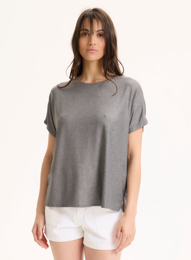 majestic filatures Tee shirt Gris Col Rond Manches Courtes en Viscose / Élasthanne Viscose / Élasthanne