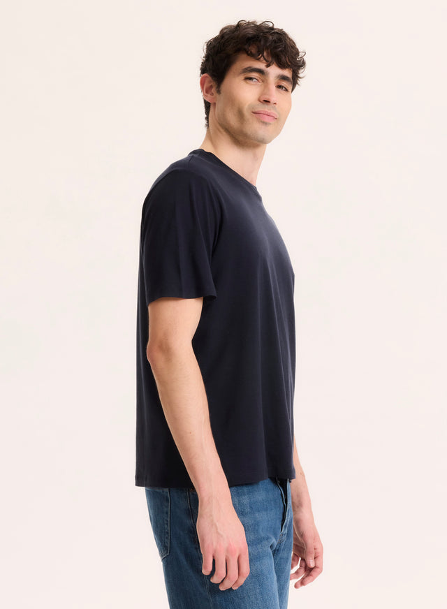 Majestic Filatures Tee Shirt Marine Col Rond Manches Courtes En Lyocell / Tencel / Coton Organique Lyocell / Tencel / Coton Organique
