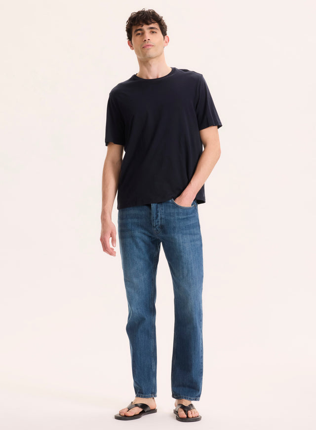 Majestic Filatures Tee Shirt Marine Col Rond Manches Courtes En Lyocell / Tencel / Coton Organique Lyocell / Tencel / Coton Organique