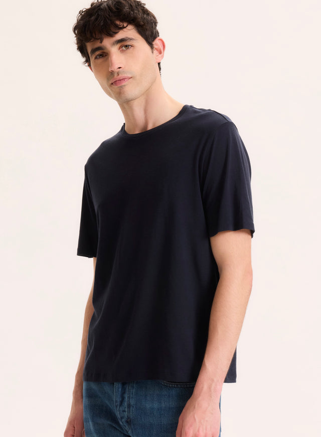 majestic filatures Tee shirt Marine Col Rond Manches Courtes en Lyocell / Tencel / Coton organique Lyocell / Tencel / Coton organique