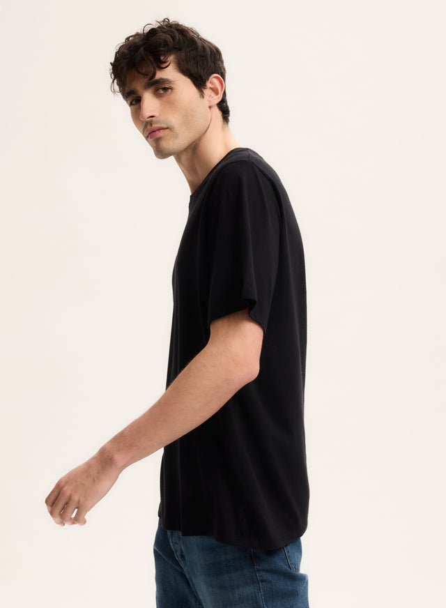 Majestic Filatures Tee Shirt Noir Col Rond Manches Courtes Coton Organique