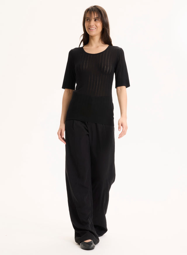 Majestic Filatures Tee Shirt Noir Col Rond Manches Courtes En LYOCELL / TENCEL LYOCELL / TENCEL