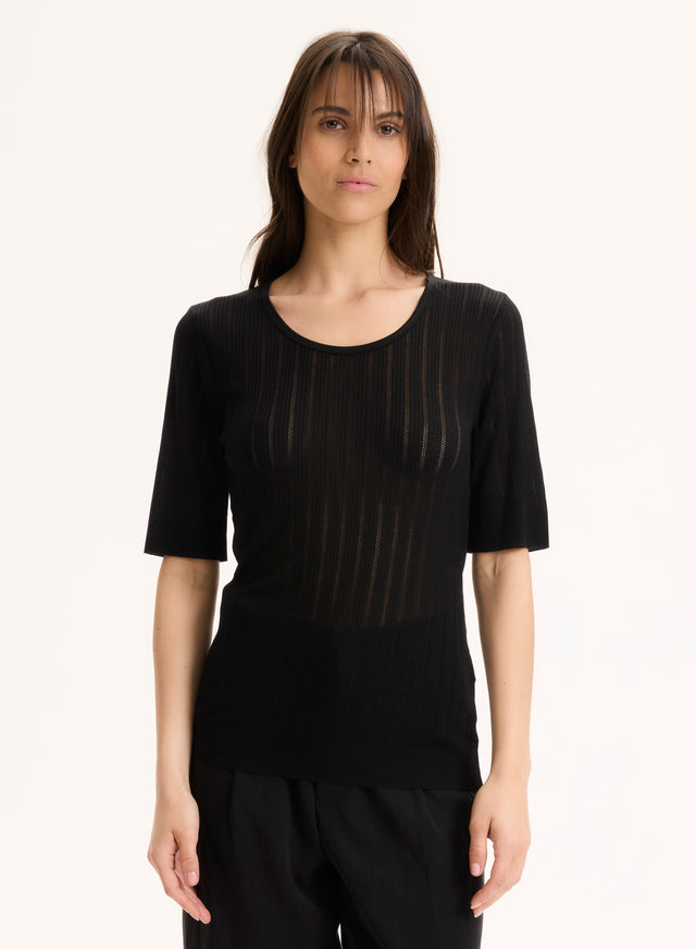 Majestic Filatures Tee Shirt Noir Col Rond Manches Courtes En LYOCELL / TENCEL LYOCELL / TENCEL